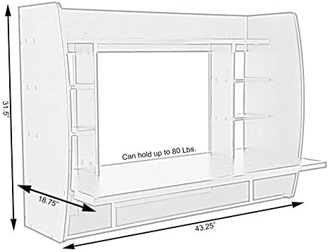Versatile Wall Mount Floating Computer Desk - Stylish and Space-Saving Writing Study Table with Shelves - Ideal for Living Room, Bedroom, and Home Office, White