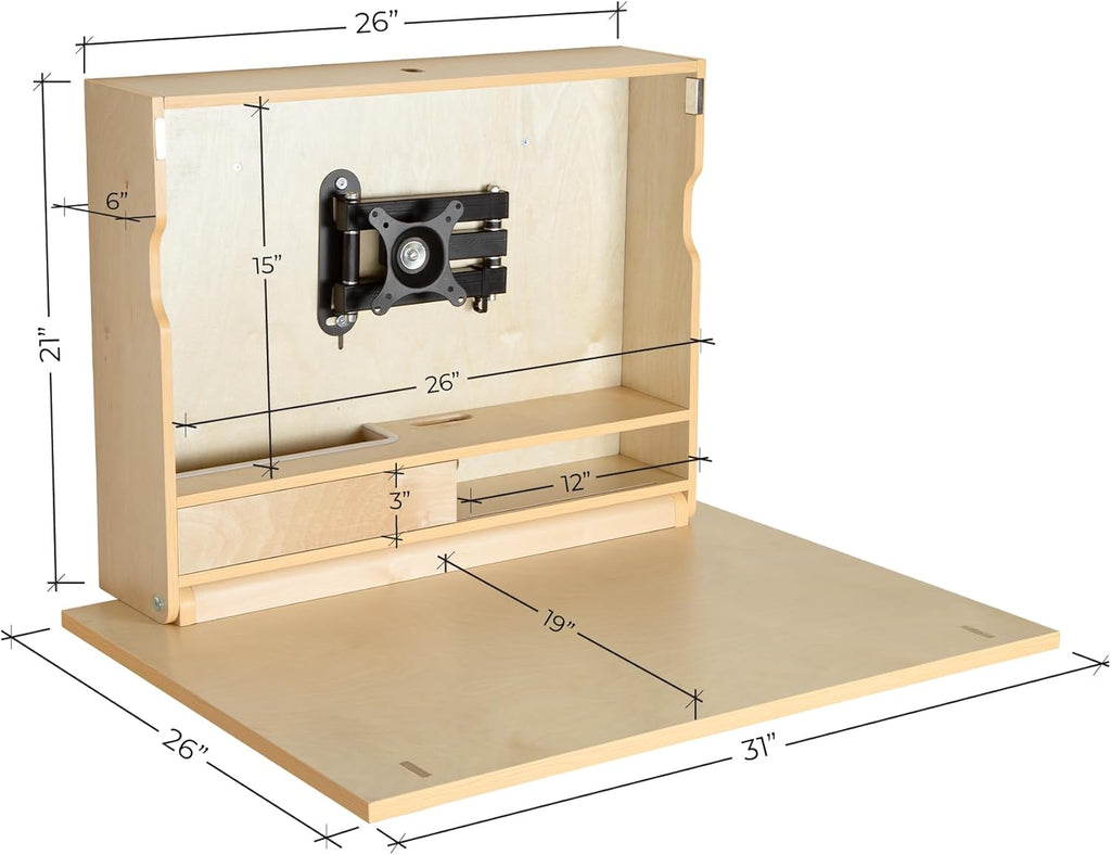 Wall Mounted Working Desk Folding 31 Inches, Space Saving Floating Desk for Small Spaces, Computer Table with Storage Shelf, Foldable Study Desk for Bedroom, Apartment, Home Office