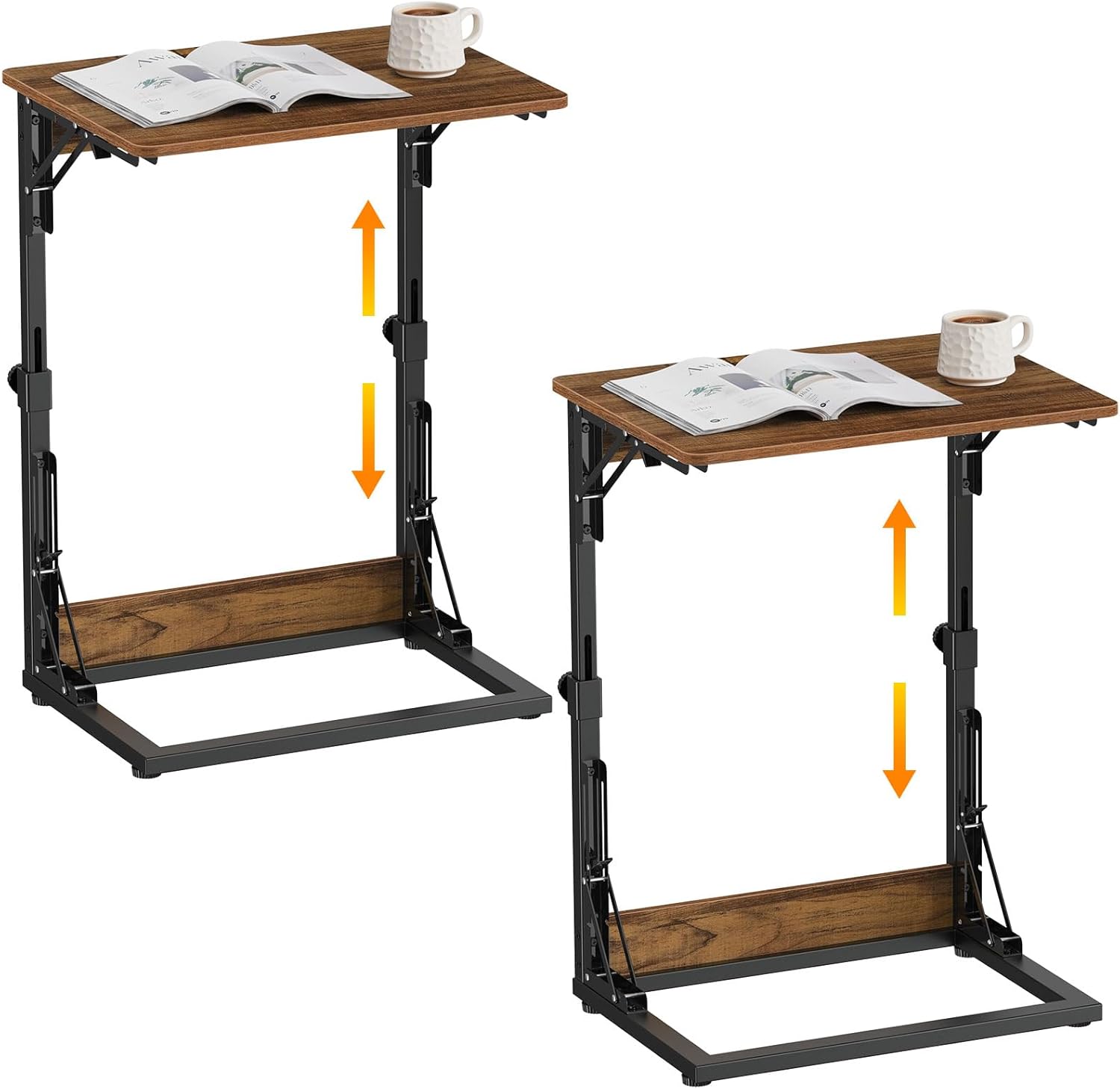 Snughome Adjustable TV Tray Table, 19.68''Lx14.96''W Foldable C-Shaped End Table for Couch, Folding TV Tray with 6 Height for Eating, Side Tables with Sturdy Metal Frame for Living Room, Bedroom