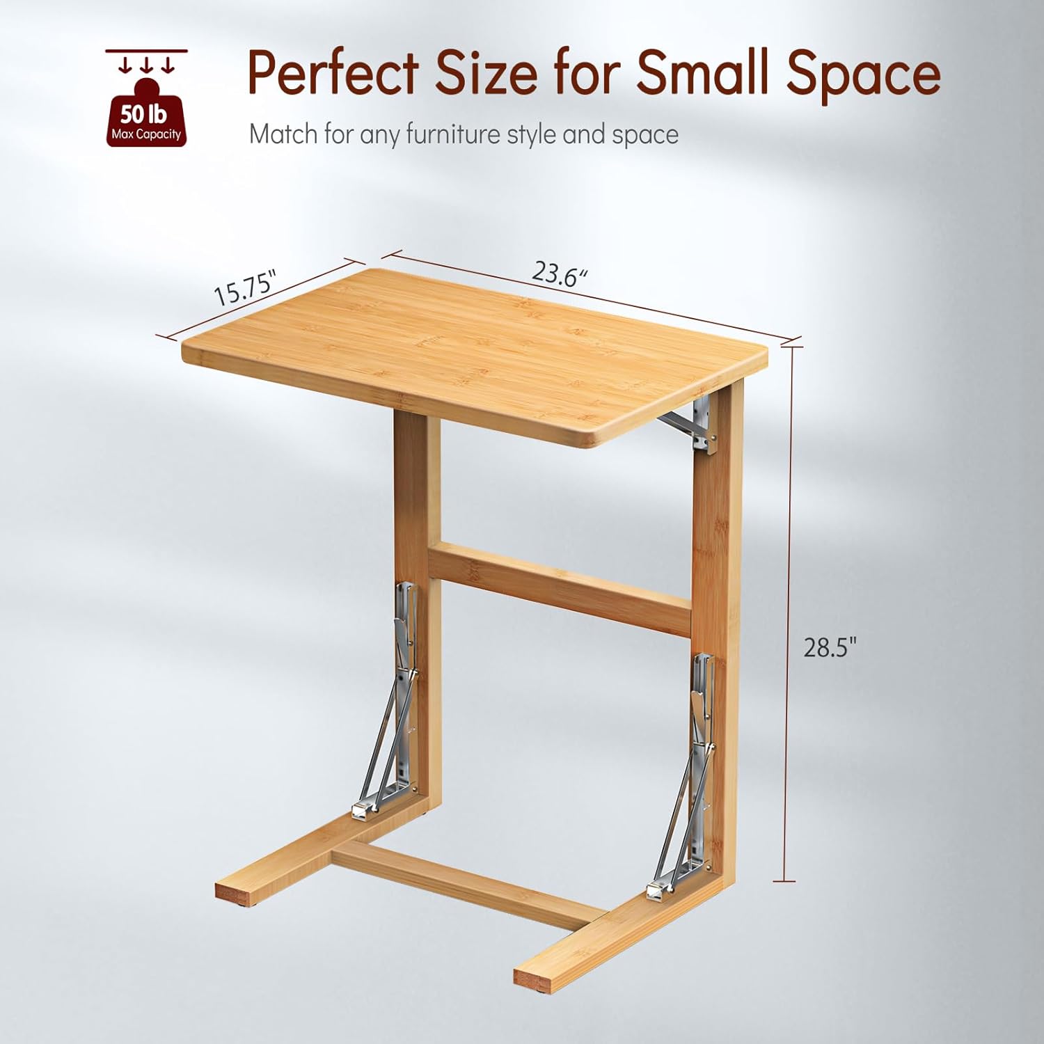 Tatub 24'' Folding TV Tray Table, Foldable C Shaped End Table Slide Under Couch, Small Sofa Side Laptop Desk for Living Room, Bedroom, Nature