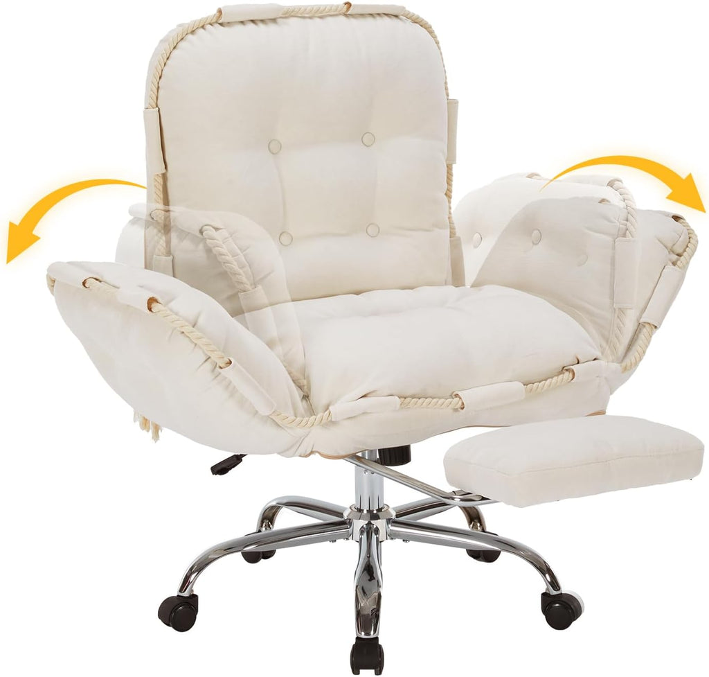 Comfortable Criss Cross Office Chair with Foot Rest Flip Armrests Cross Legged Office Chairs for Women Reclining Office Chair Desk Chair Comfy Vanity Chair with Back and Wheels Green