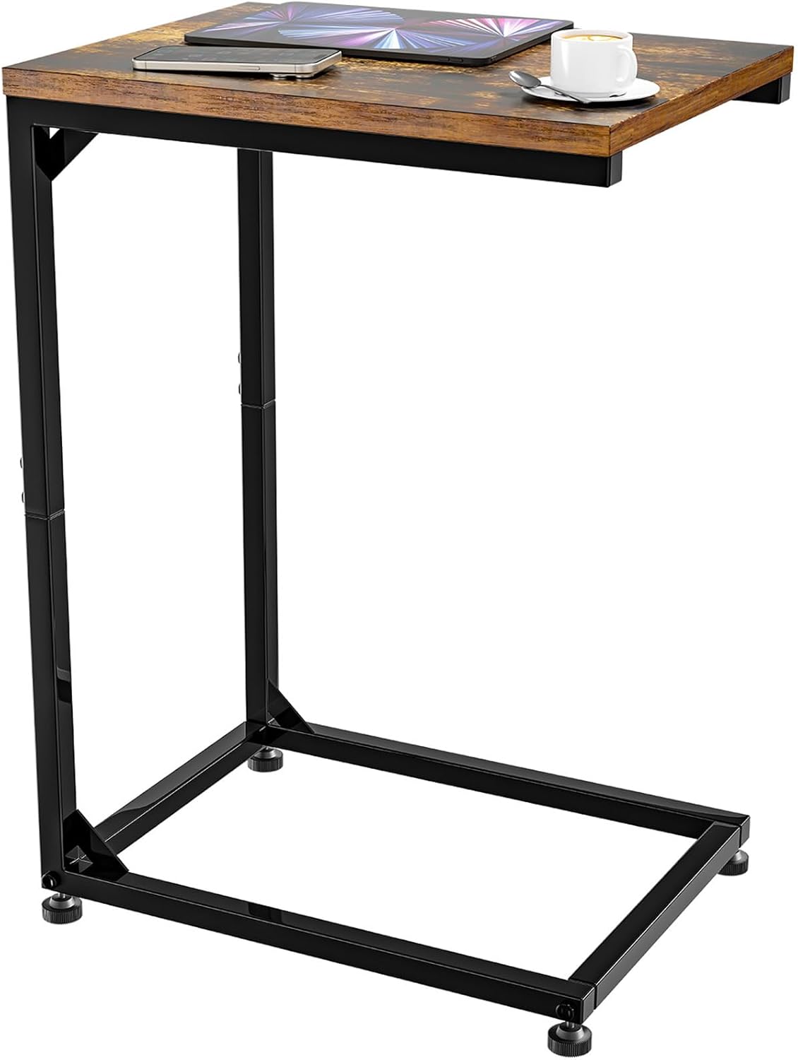 Simple Trending C Shaped End Table, Folding TV Tray Couch Side Table for Sofa on Wheels, Black