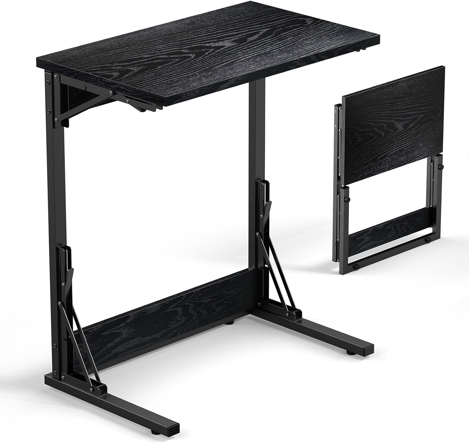 Tatub 24" Folding C Shaped End Table Set of 2, Small Sofa Side Laptop Desk, Couch TV Tray Table for Living Room, Bedroom, Rustic Brown