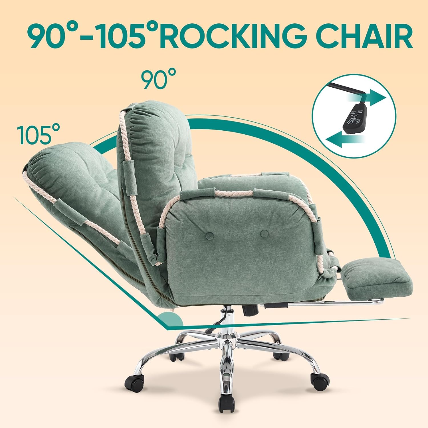 Comfortable Criss Cross Office Chair with Foot Rest Flip Armrests Cross Legged Office Chairs for Women Reclining Office Chair Desk Chair Comfy Vanity Chair with Back and Wheels Green