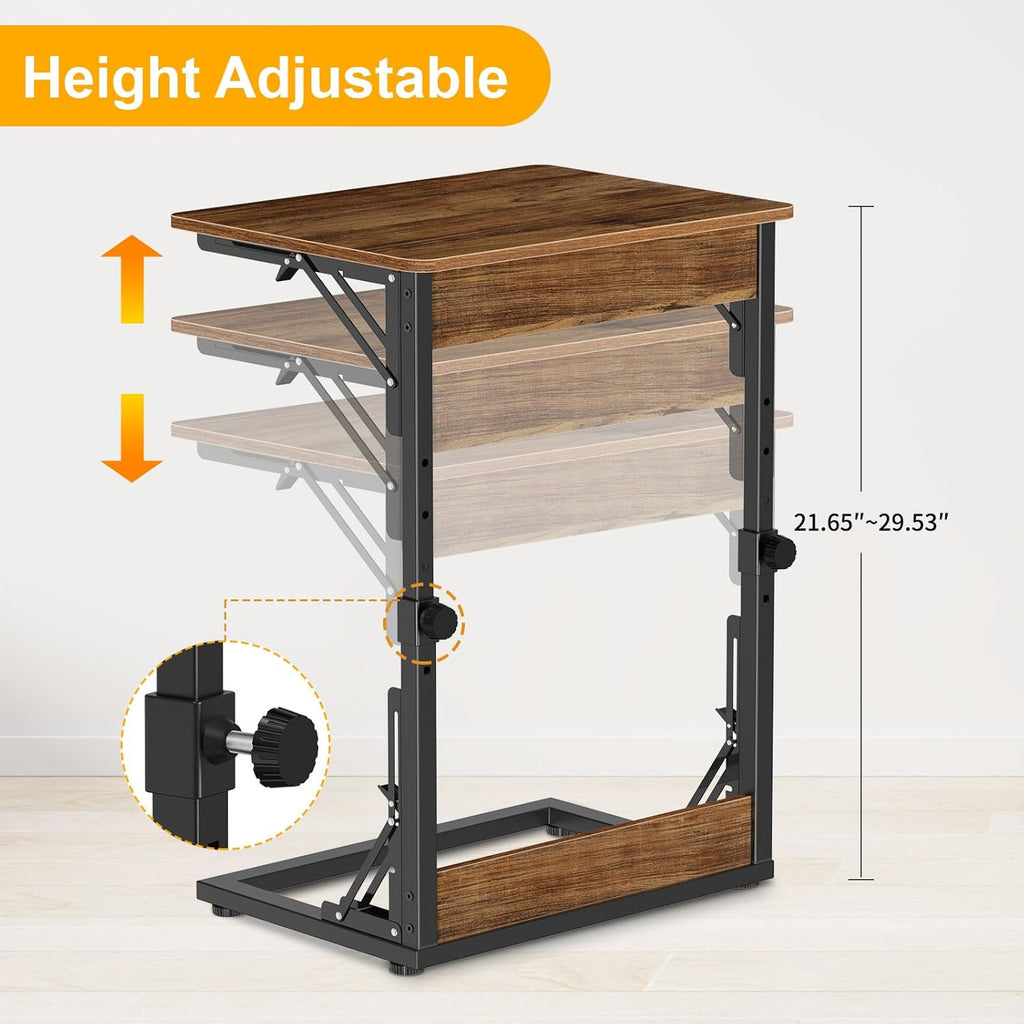Snughome Adjustable TV Tray Table, 19.68''Lx14.96''W Foldable C-Shaped End Table for Couch, Folding TV Tray with 6 Height for Eating, Side Tables with Sturdy Metal Frame for Living Room, Bedroom