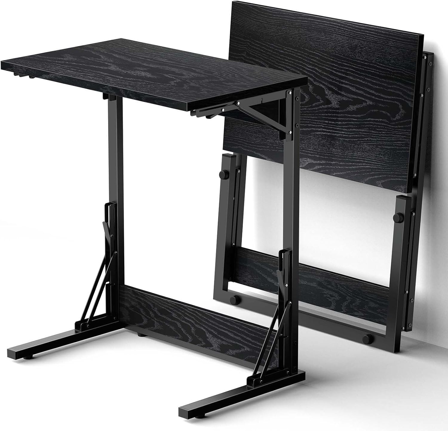 Tatub 24" Folding C Shaped End Table, Small Sofa Side Laptop Desk, Couch TV Tray Table for Living Room, Bedroom, Rustic Brown