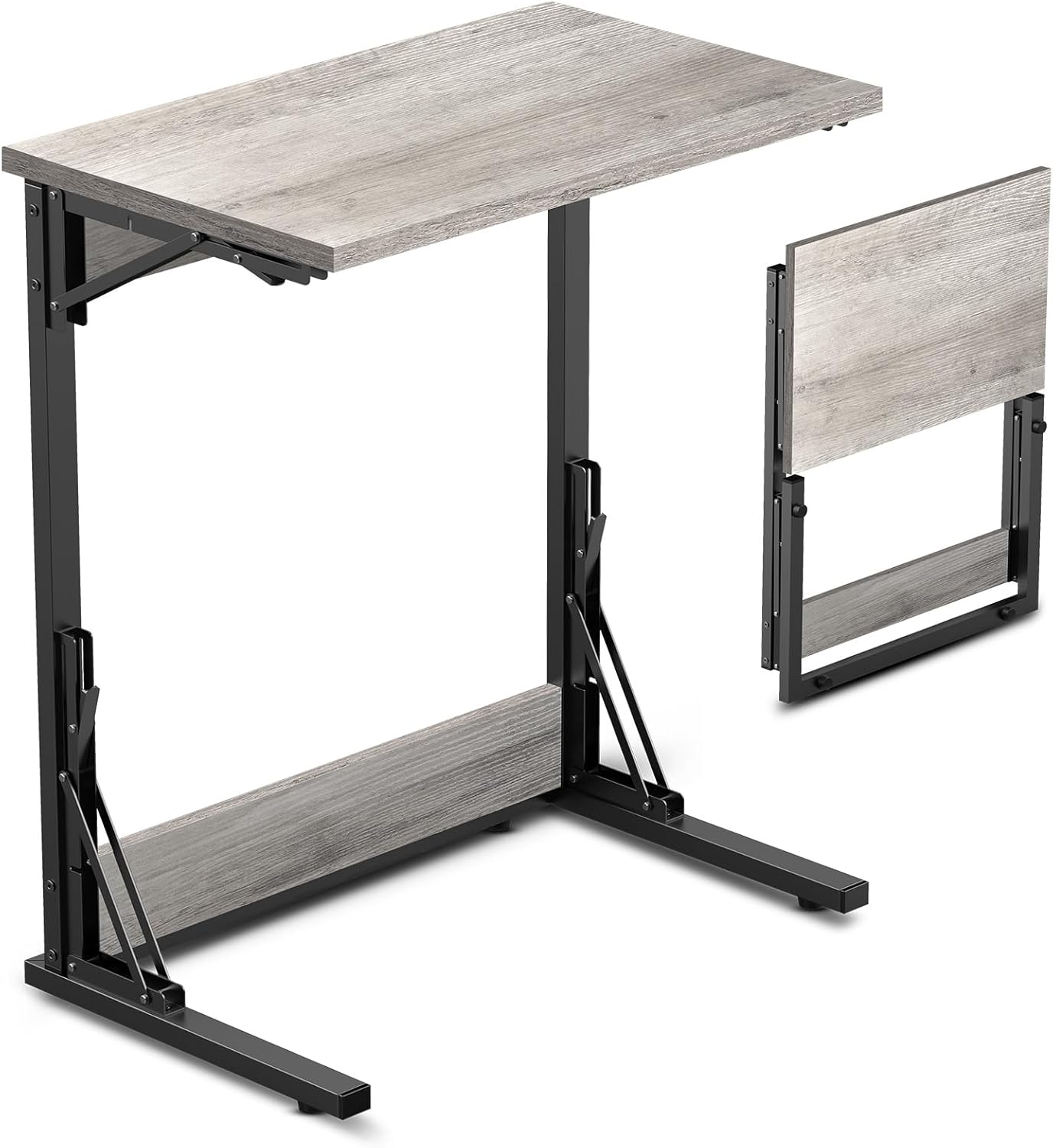 Tatub 24" Folding C Shaped End Table Set of 2, Small Sofa Side Laptop Desk, Couch TV Tray Table for Living Room, Bedroom, Rustic Brown