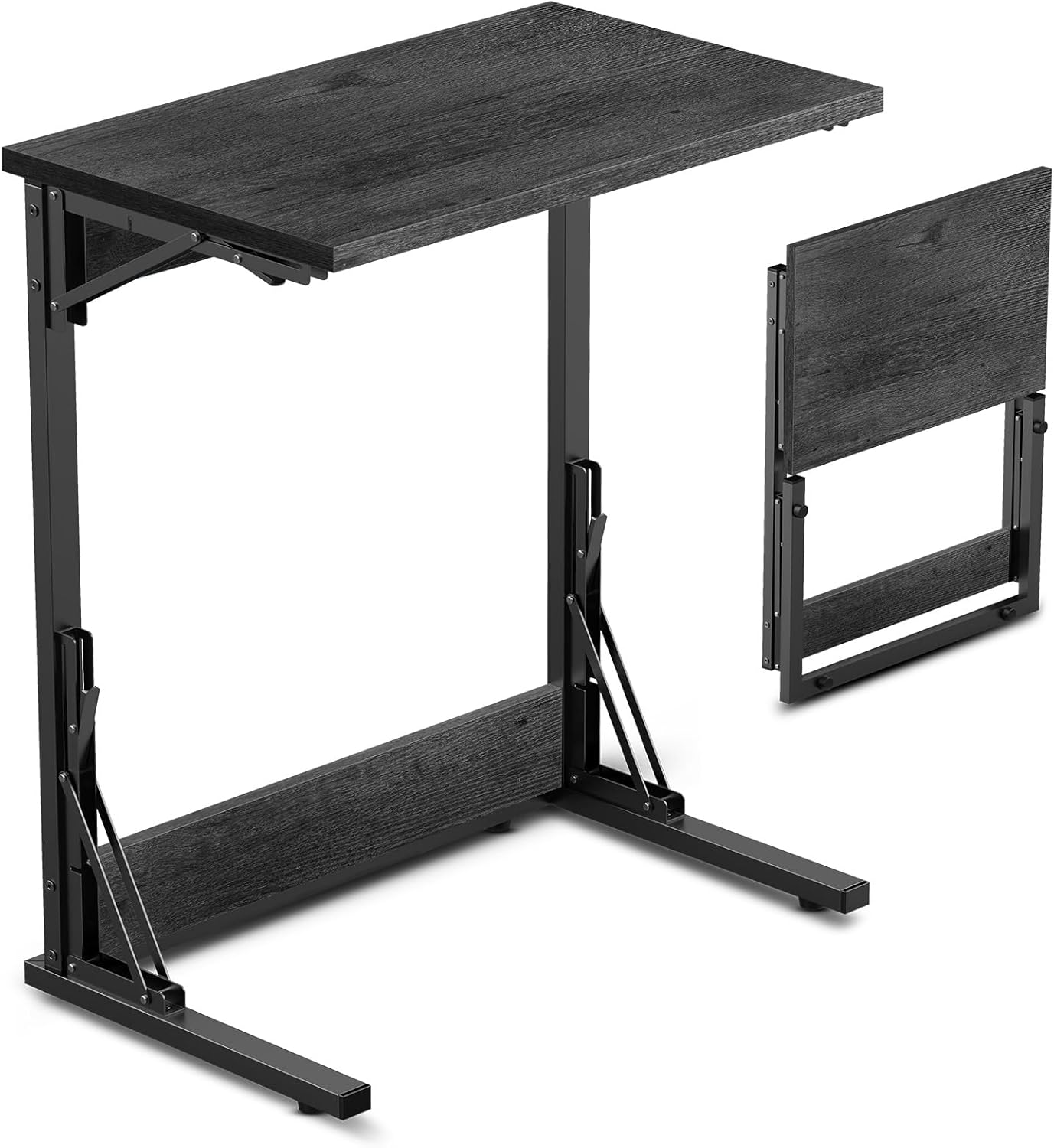 Tatub 24" Folding C Shaped End Table Set of 2, Small Sofa Side Laptop Desk, Couch TV Tray Table for Living Room, Bedroom, Rustic Brown