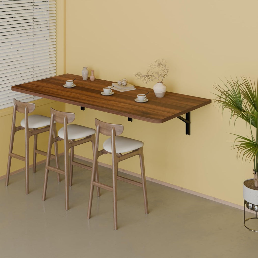 IAE 48" x 22" Floating Foldable Desk,Wall-Mounted Folding Computer Table with Engineered Wood,Study Table with Shelf Brackets,Fold Down Shelf,Fold Computer Desk for Small Spaces,Holds 500 lb,Brown