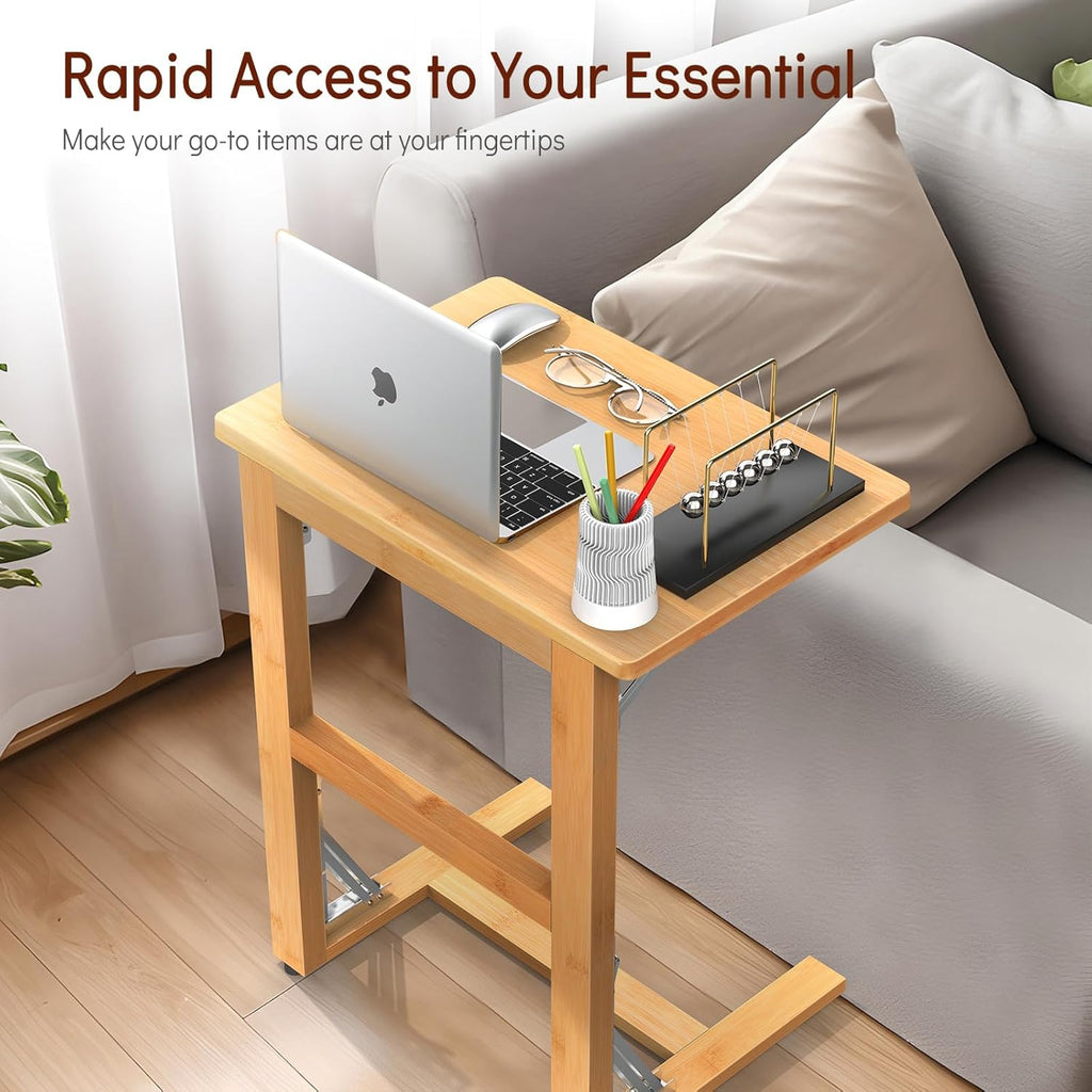 Tatub 24'' Folding TV Tray Table, Foldable C Shaped End Table Slide Under Couch, Small Sofa Side Laptop Desk for Living Room, Bedroom, Nature