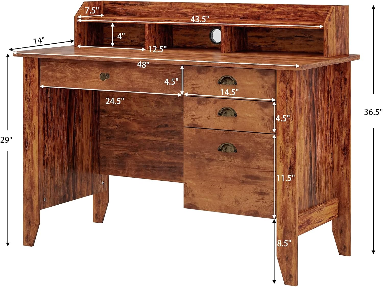 Safeplus 48" Computer Desk with 4 Storage Drawers and Hutch Wood Executive Table for PC Laptop