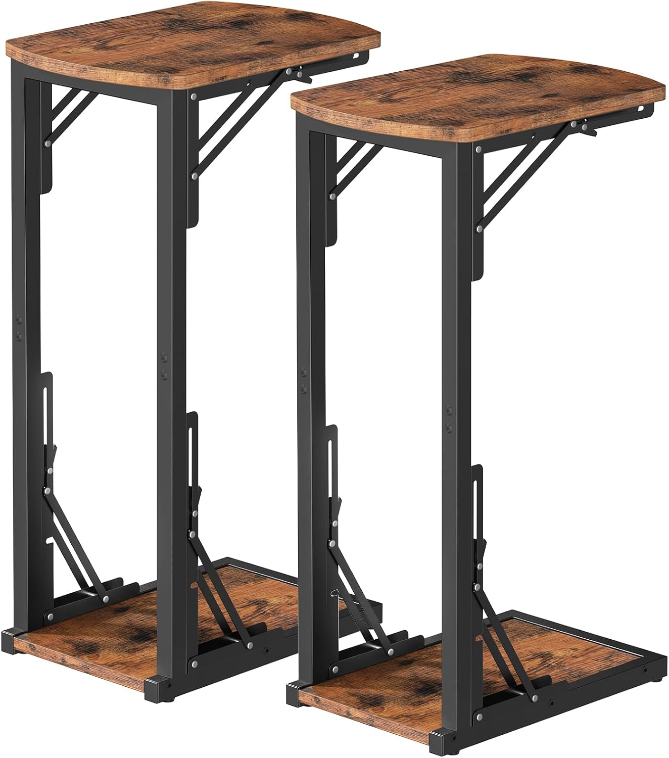 Folding C-Shaped End Table, Side Table for Couch, TV Tray Table for Small Spaces, Small Couch Side Table That Slide Under Sofa Bed, Living Room, Bedroom, Bedside, Rustic Brown ETHR4101