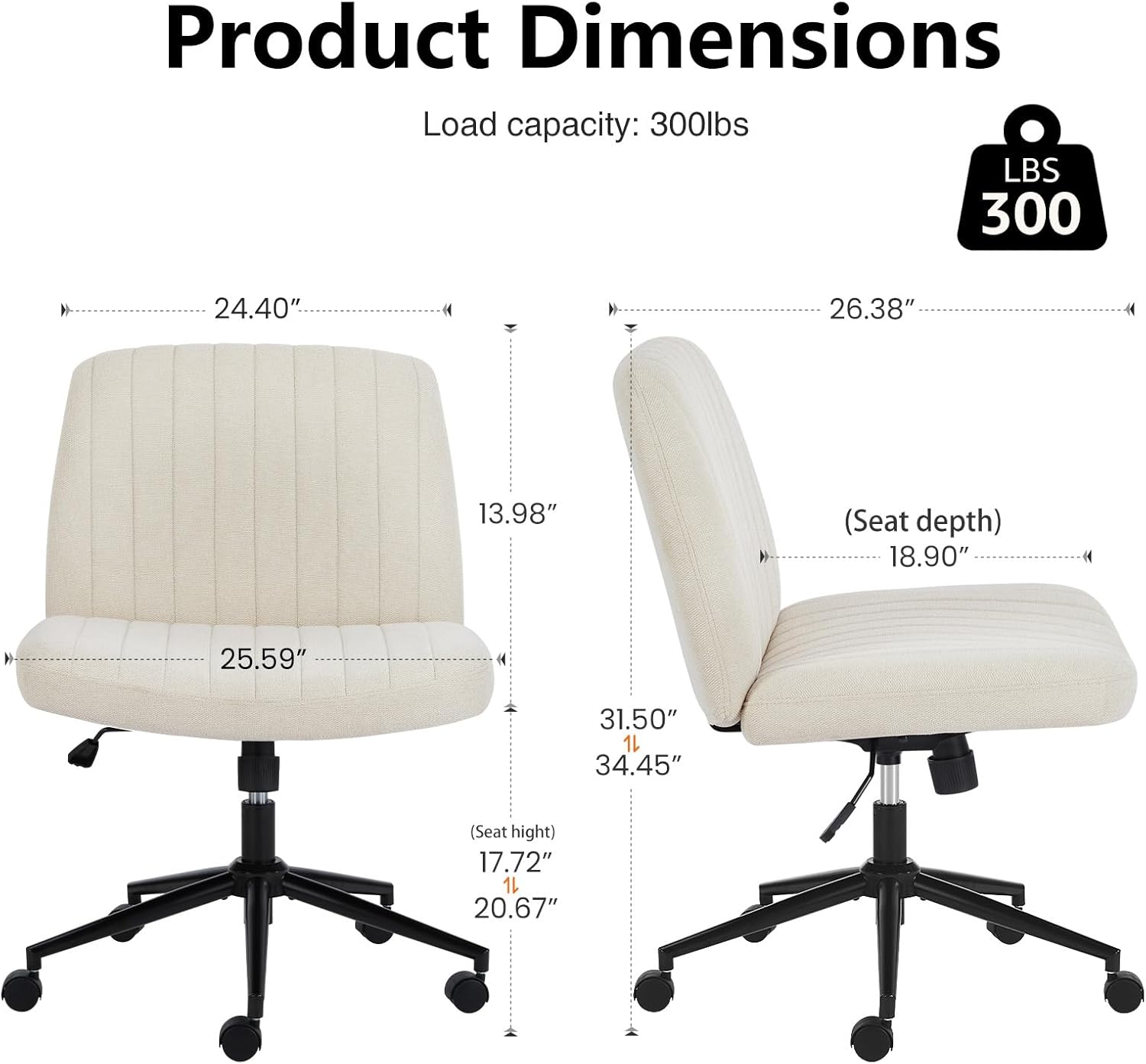 OLIXIS Criss Cross Chair with Wheels Wide Cross Legged Office Desk Vanity Chair Comfy Fabric Armless Adjustable Swivel for Home Computer Task Fabric Beige