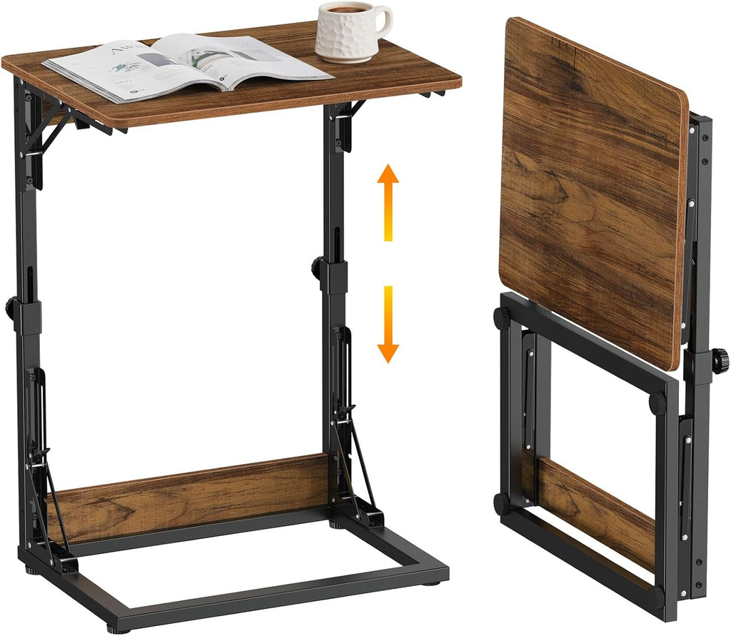 Snughome Adjustable TV Tray Table, 19.68''Lx14.96''W Foldable C-Shaped End Table for Couch, Folding TV Tray with 6 Height for Eating, Side Tables with Sturdy Metal Frame for Living Room, Bedroom