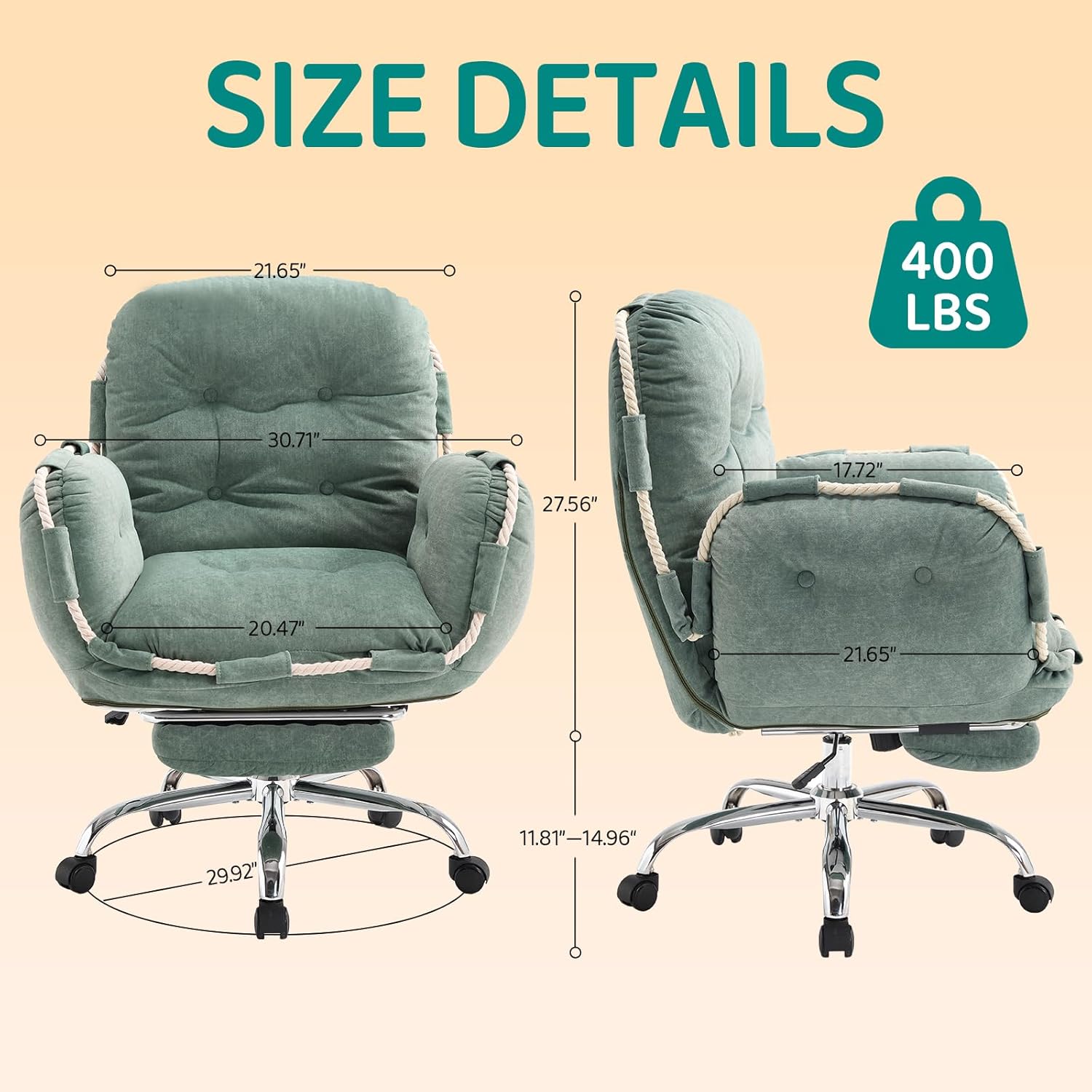 Comfortable Criss Cross Office Chair with Foot Rest Flip Armrests Cross Legged Office Chairs for Women Reclining Office Chair Desk Chair Comfy Vanity Chair with Back and Wheels Green
