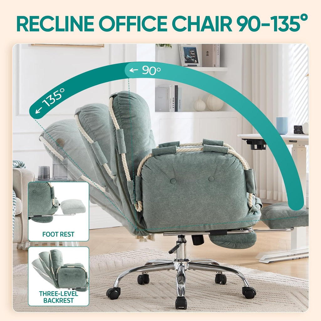 Comfortable Criss Cross Office Chair with Foot Rest Flip Armrests Cross Legged Office Chairs for Women Reclining Office Chair Desk Chair Comfy Vanity Chair with Back and Wheels Green