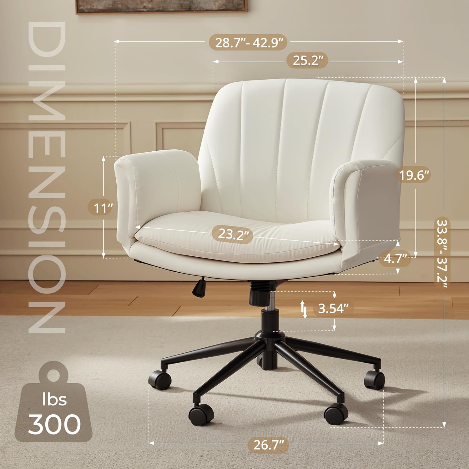 Dowinx Criss Cross Chair with Five-Level Adjustable Arms and Wheels - Comfortable Ergonomic PU Leather Swivel Vanity Chair - Computer Makeup Gaming Chair for Home Office, Bedroom, Vanity Room (Beide)