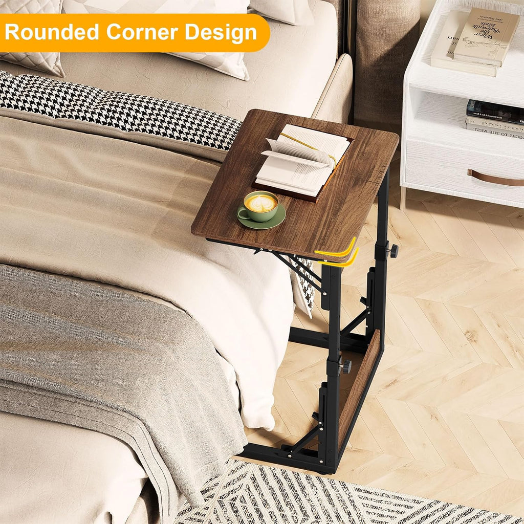 Snughome Adjustable TV Tray Table, 19.68''Lx14.96''W Foldable C-Shaped End Table for Couch, Folding TV Tray with 6 Height for Eating, Side Tables with Sturdy Metal Frame for Living Room, Bedroom