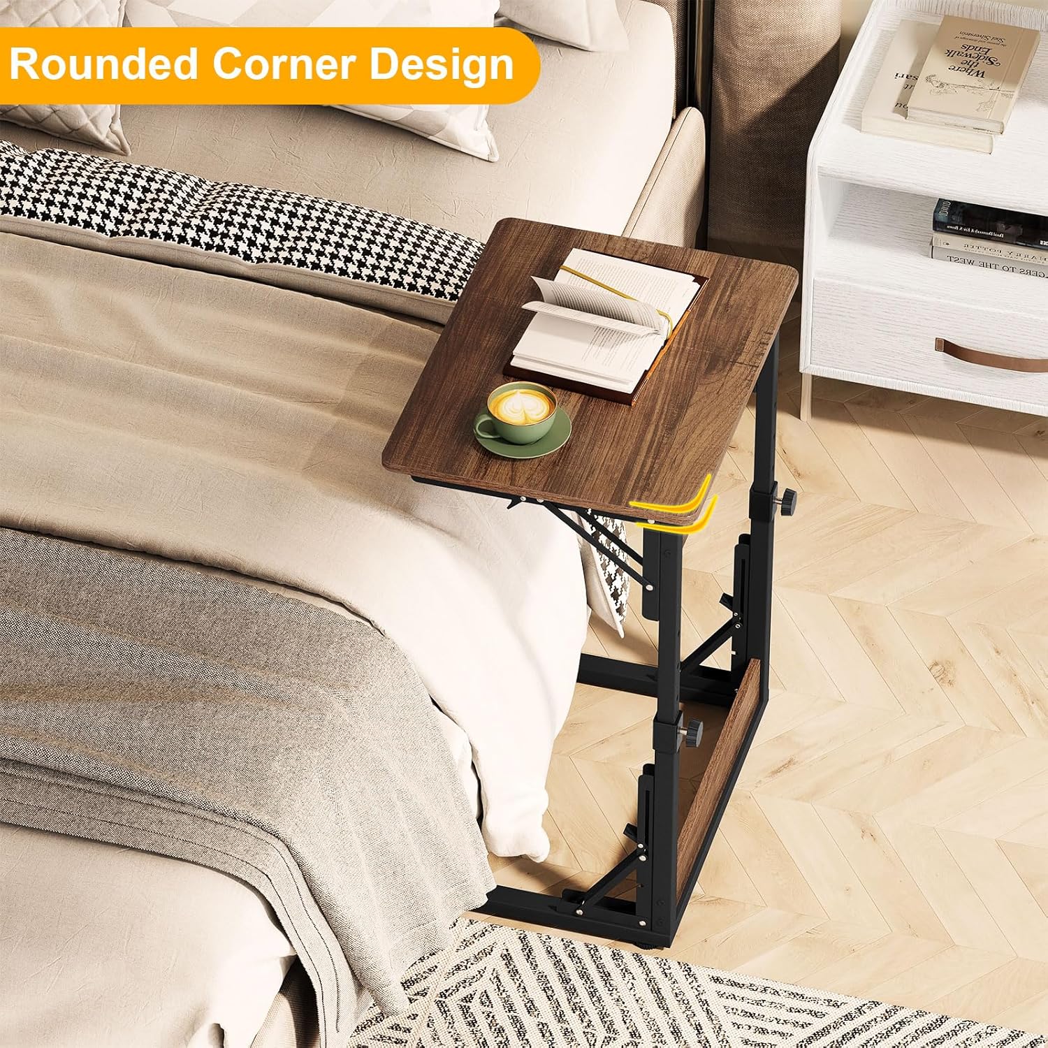 Snughome Adjustable TV Tray Table, 19.68''Lx14.96''W Foldable C-Shaped End Table for Couch, Folding TV Tray with 6 Height for Eating, Side Tables with Sturdy Metal Frame for Living Room, Bedroom