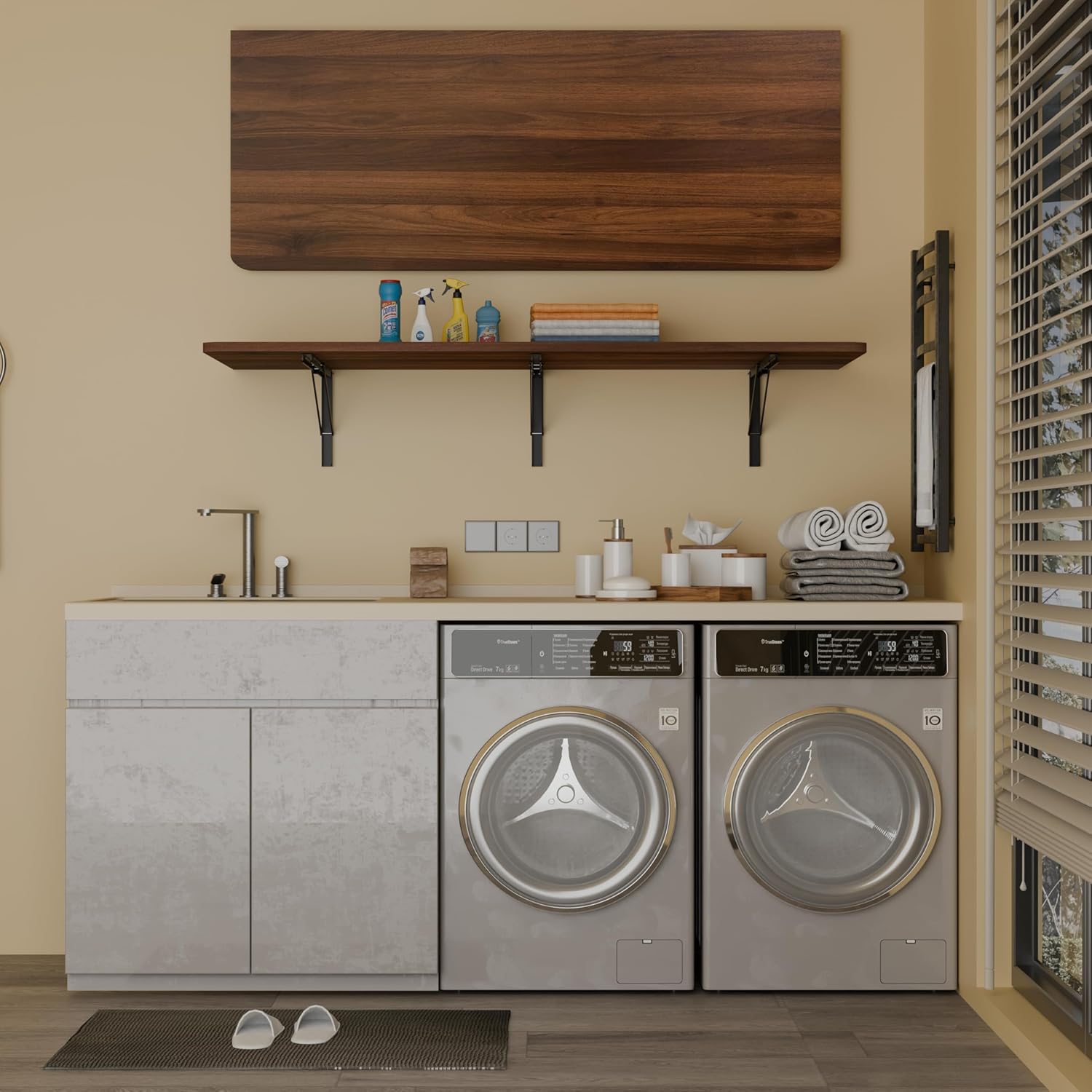 IAE 48" x 22" Floating Foldable Desk,Wall-Mounted Folding Computer Table with Engineered Wood,Study Table with Shelf Brackets,Fold Down Shelf,Fold Computer Desk for Small Spaces,Holds 500 lb,Brown