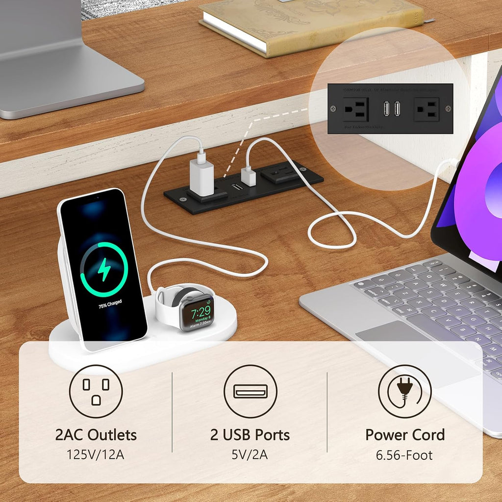 TVU Farmhouse Computer Desk with Drawers, 65'' Home Office Desk with Power Outlets, Storage Cabinet and Printer Stand, Study Writing Desks with Long Monitor Stand, White