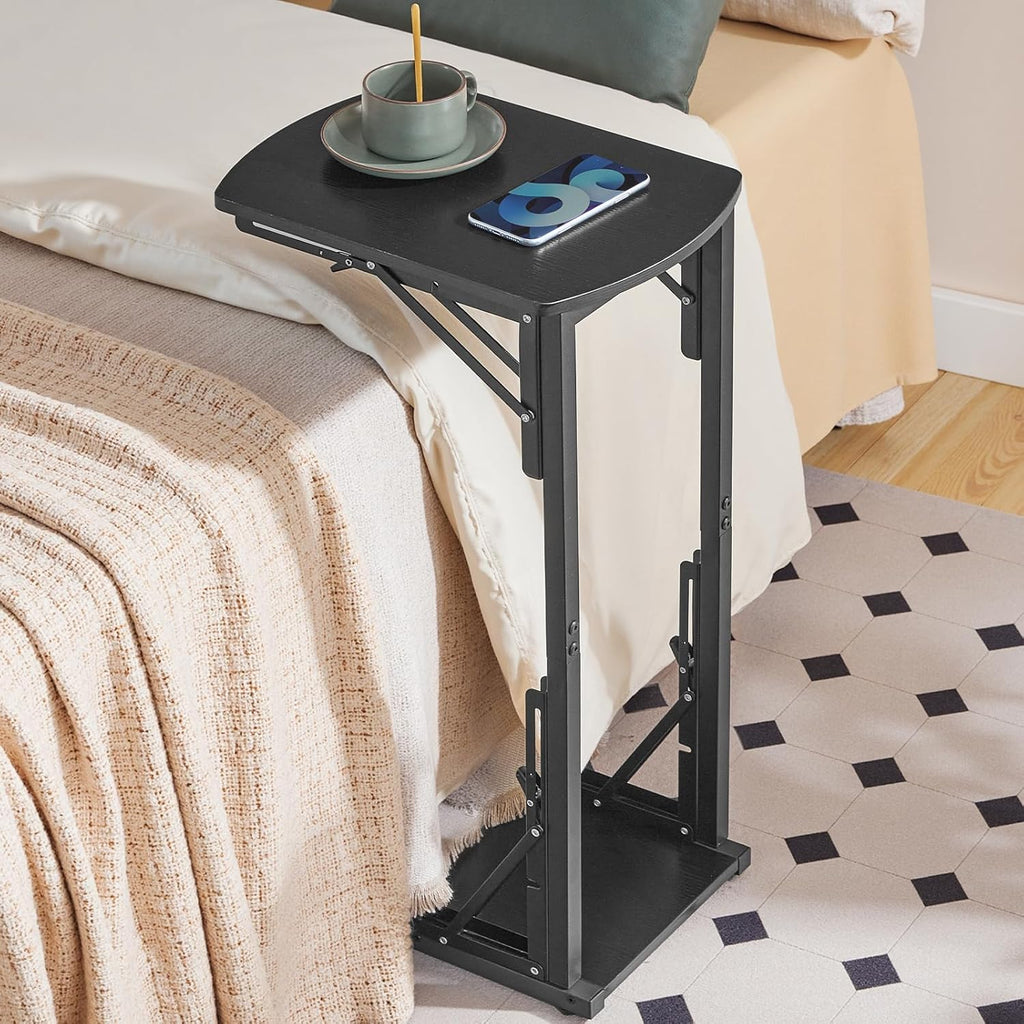 Folding C-Shaped End Table, Side Table for Couch, TV Tray Table for Small Spaces, Small Couch Side Table That Slide Under Sofa Bed, Living Room, Bedroom, Bedside, Rustic Brown ETHR4101