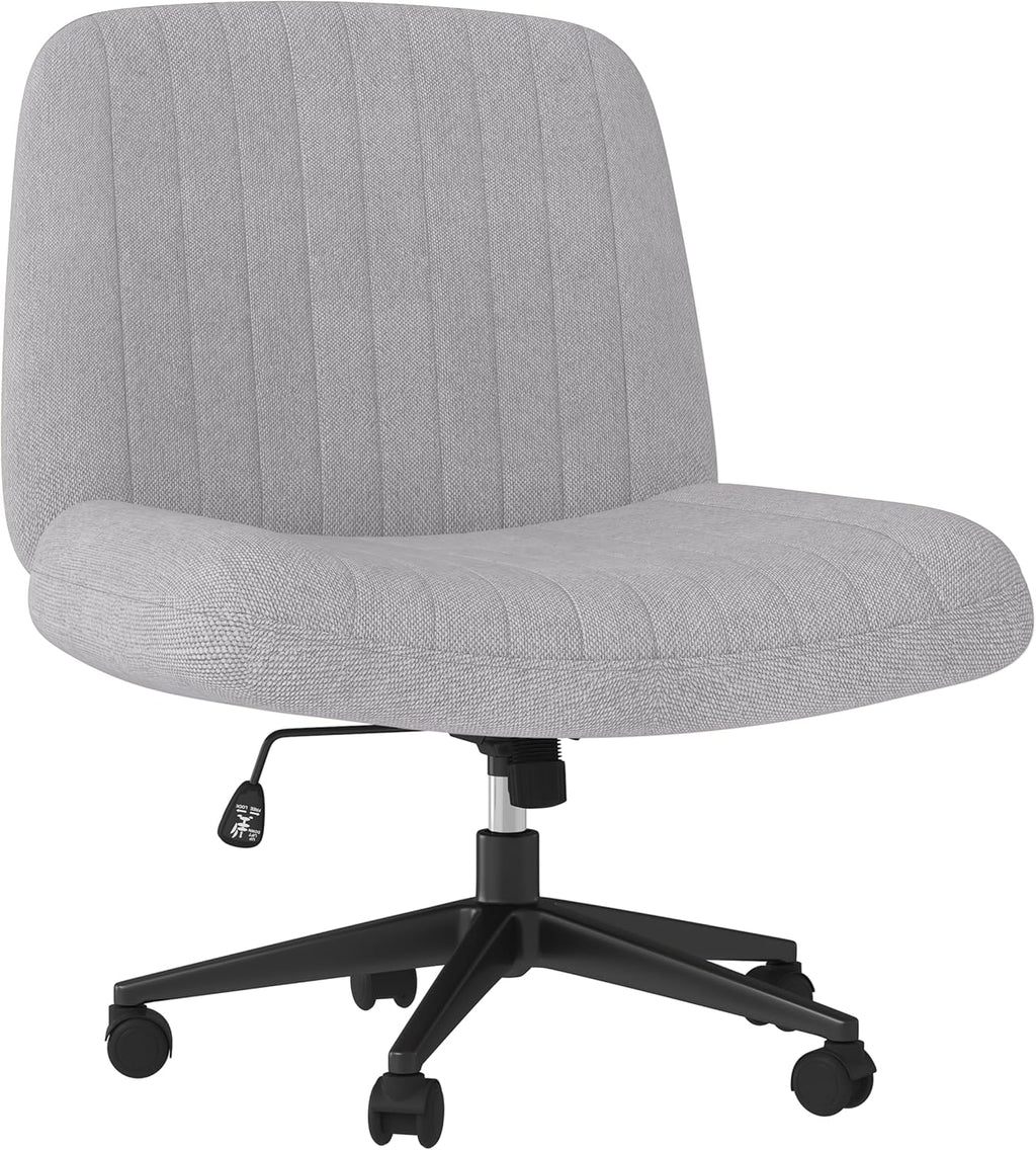 Shintenchi Criss Cross Chair,Cross Legged Office Seat with Wheels Armless Swivel Vanity Chair,Height Adjustable Wide Computer Task Seating for Home Office,Grey ﻿